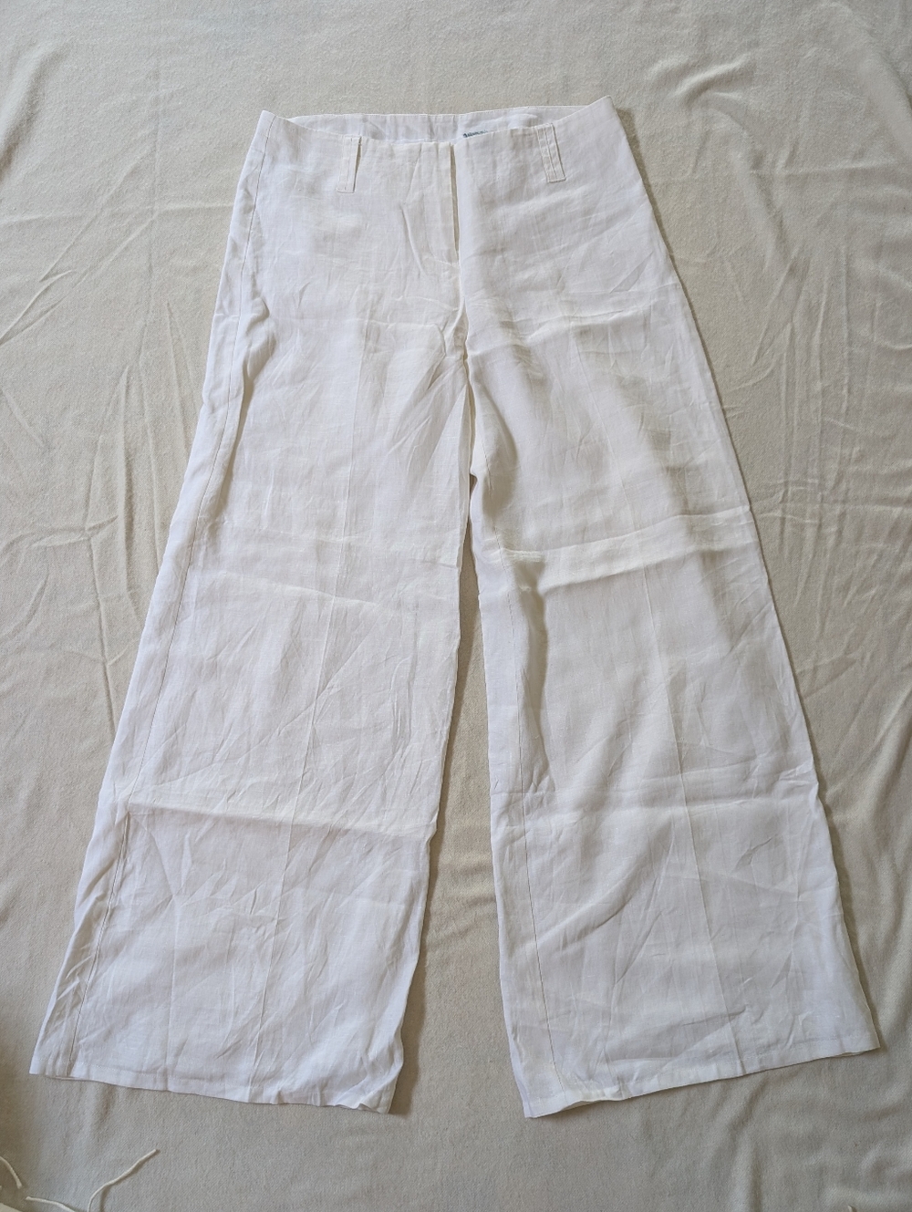 itw by Claude Brown Wide Leg White Linen Pants 12